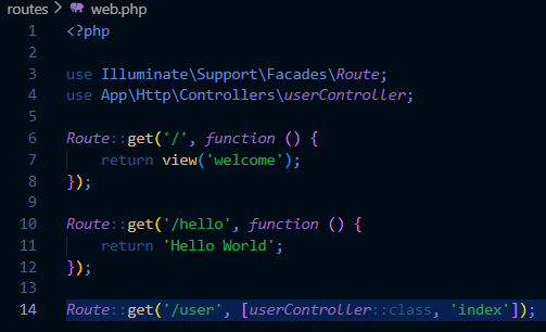 Routing user pada file web php