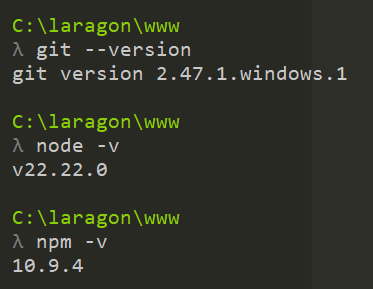 Verifikasi versi Git, Node JS, dan NPM