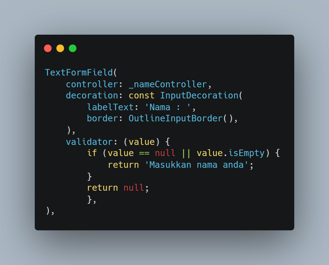 TextFormField nama dengan validator