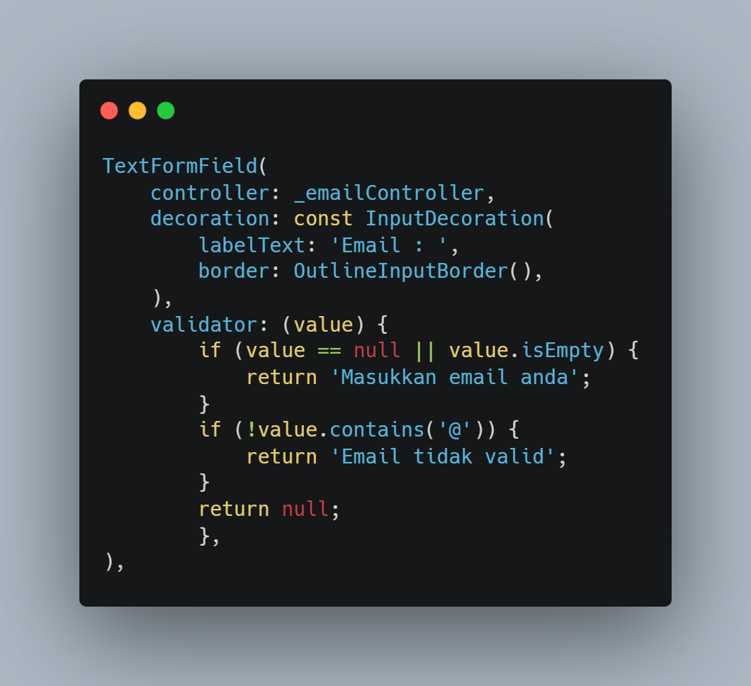 TextFormField email dengan validator