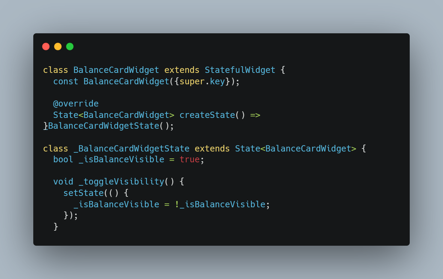 Kode BalanceCardWidget (StatefulWidget + setState)