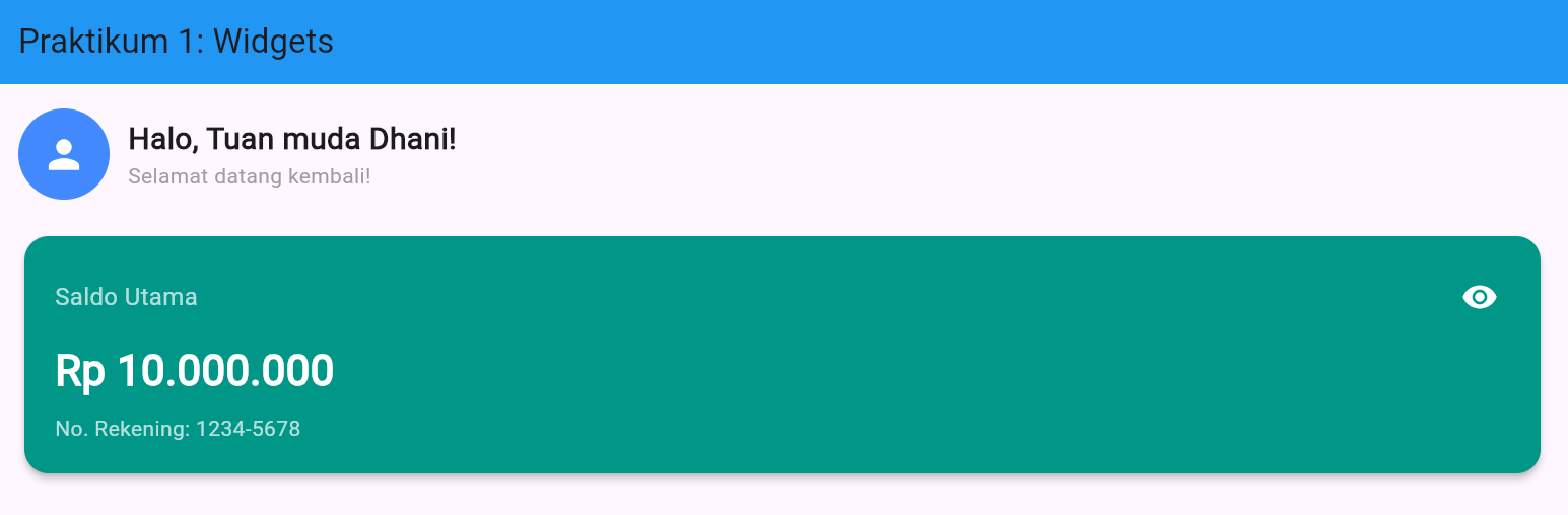 Hasil akhir kartu saldo teal dengan No. Rekening
