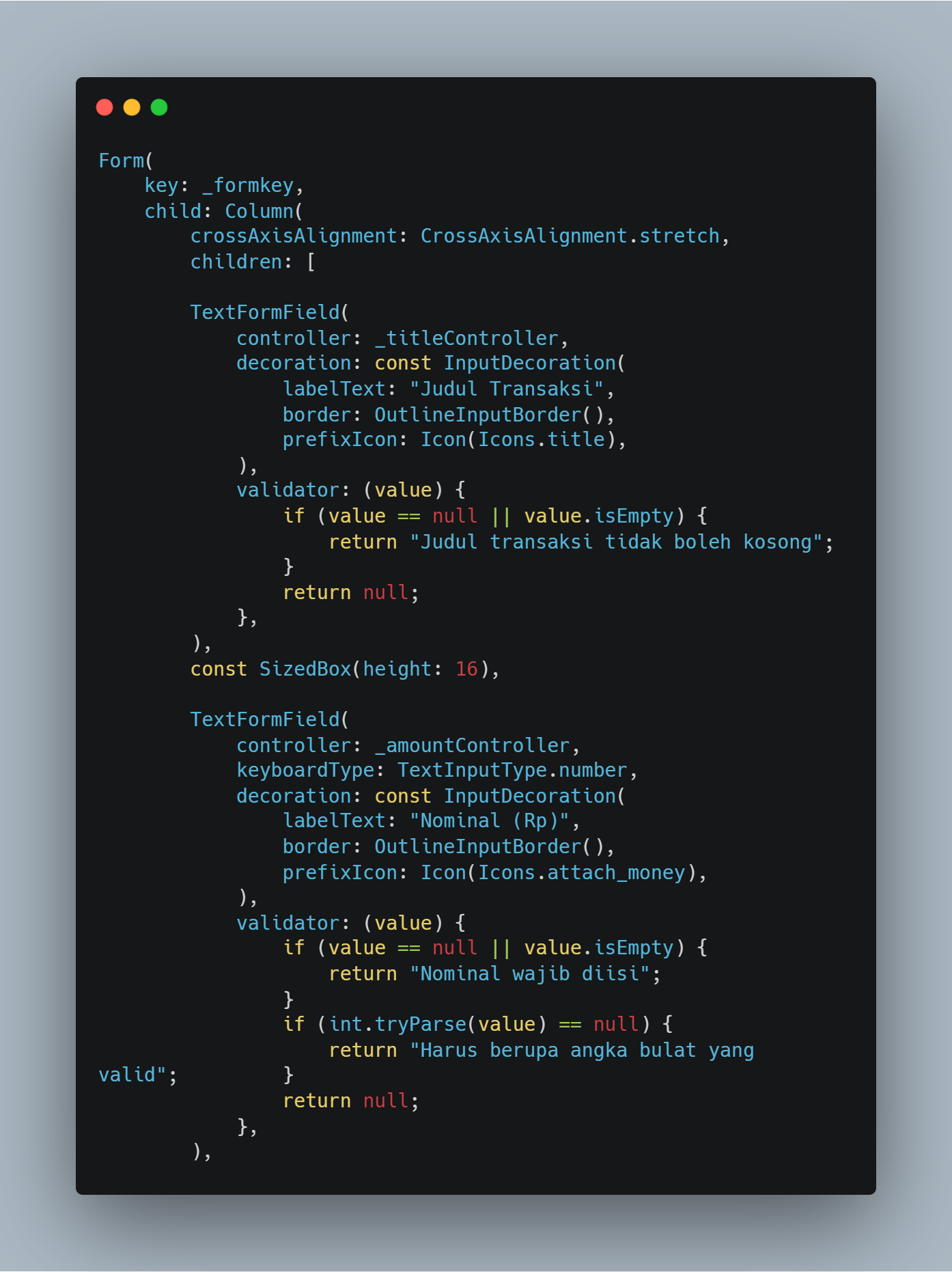 TextFormField untuk judul dan nominal