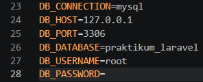 Pengaturan koneksi database pada file .env