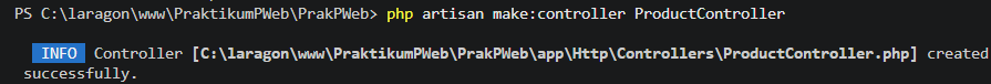 Perintah membuat ProductController