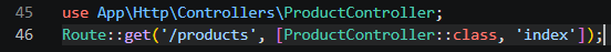 Route products mengarah ke ProductController index