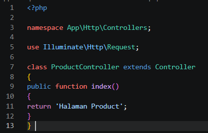 Function index pada ProductController