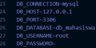 Pengaturan koneksi database db_mahasiswa pada file .env