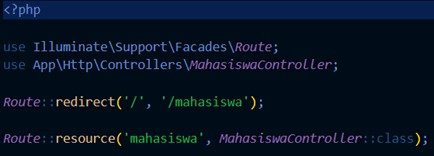 Route resource mahasiswa pada file web.php