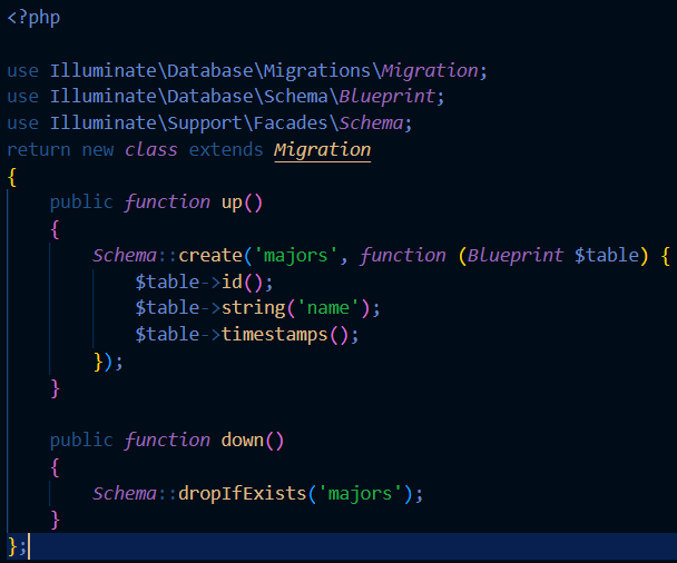 Migration create_majors_table