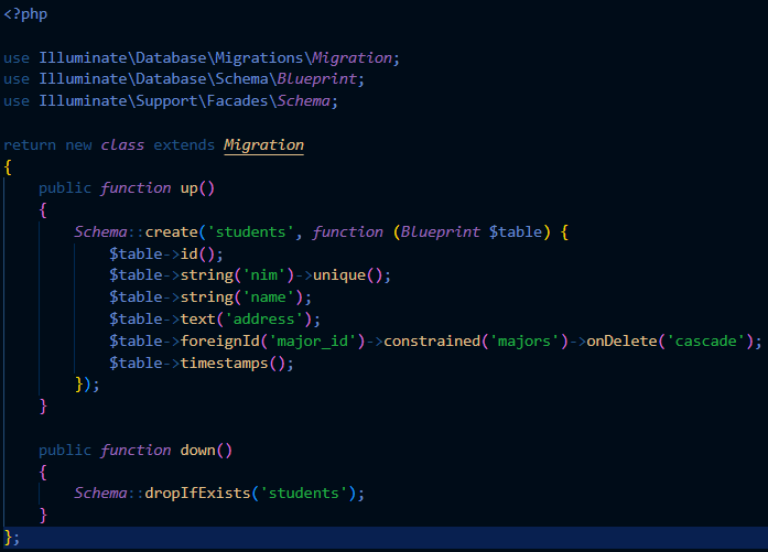 Migration create_students_table
