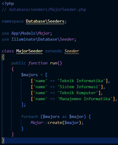 MajorSeeder untuk data jurusan