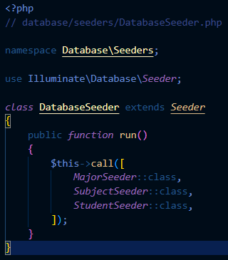 DatabaseSeeder memanggil semua seeder