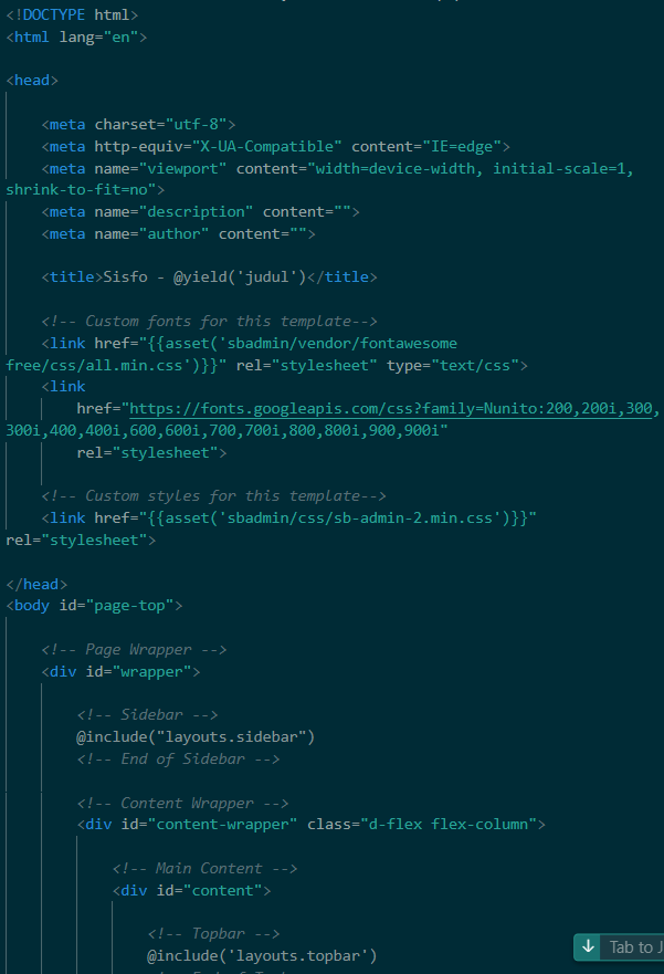Kode main.blade.php part 1