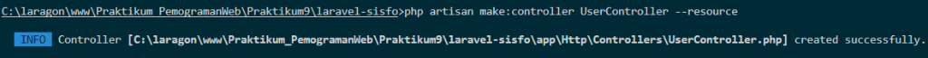 Terminal make:controller UserController