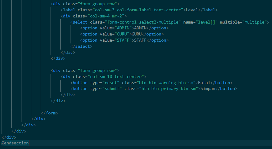 Kode form input di create.blade.php part 2