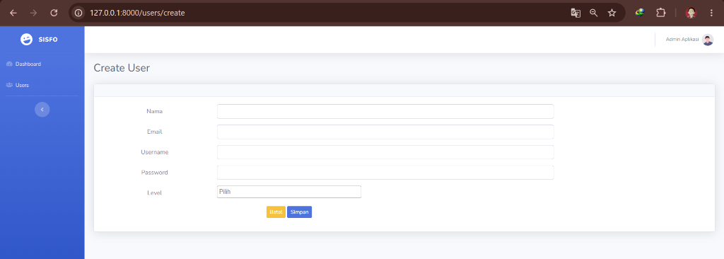 Tampilan form input user
