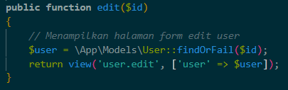 Kode action edit di UserController
